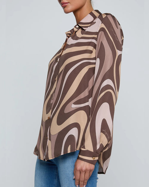 NINA SILK BLOUSE / SEPIA BROWN ABSTRACT SWIRL