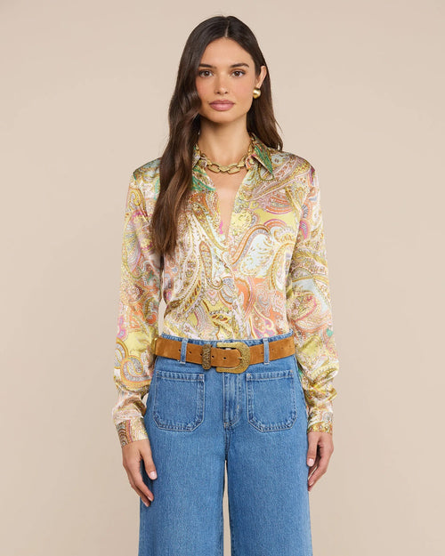 TYLER SILK BLOUSE / GREEN MULTI CLUSTER PAISLEY