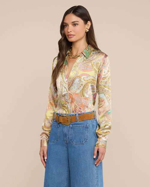 TYLER SILK BLOUSE / GREEN MULTI CLUSTER PAISLEY