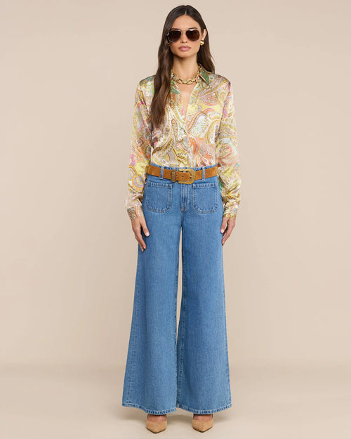 TYLER SILK BLOUSE / GREEN MULTI CLUSTER PAISLEY