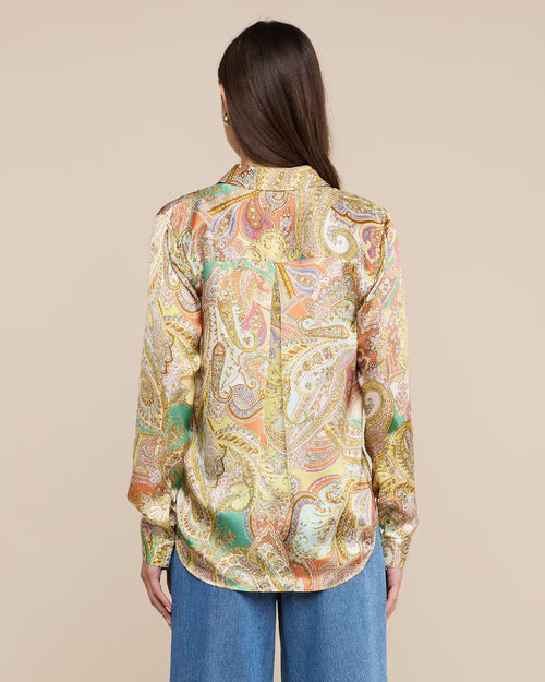 TYLER SILK BLOUSE / GREEN MULTI CLUSTER PAISLEY