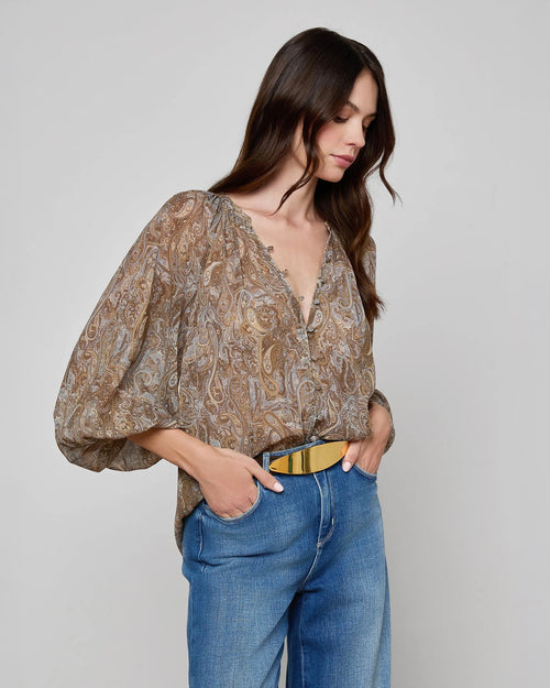 TEAGAN BLOUSE / NEUTRAL BLUE DITSY PAISLEY
