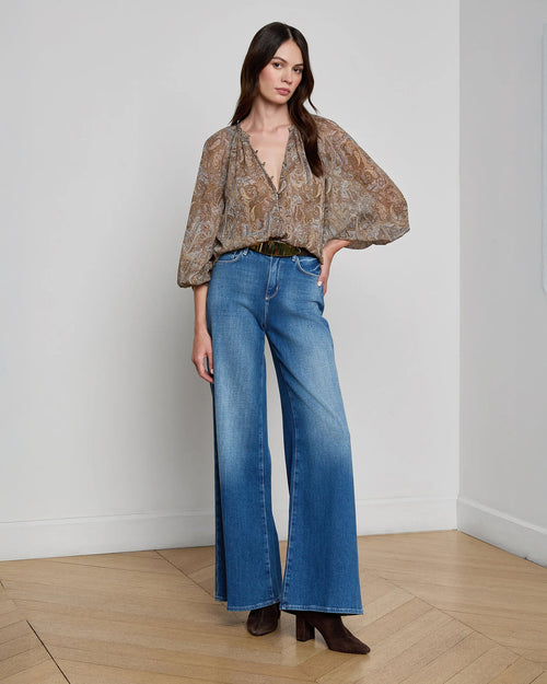 TEAGAN BLOUSE / NEUTRAL BLUE DITSY PAISLEY