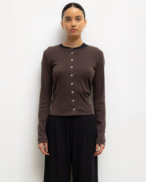 POINTELLE CLASSIC CREW CARDIGAN / CHOCO