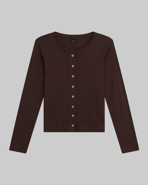 POINTELLE CLASSIC CREW CARDIGAN / CHOCO