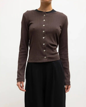 POINTELLE CLASSIC CREW CARDIGAN / CHOCO