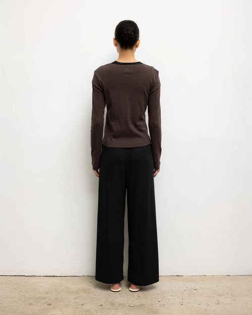 POINTELLE CLASSIC CREW CARDIGAN / CHOCO