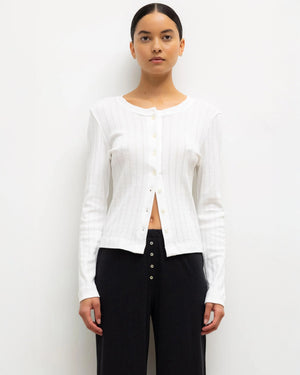POINTELLE CLASSIC CREW CARDIGAN / WHITE