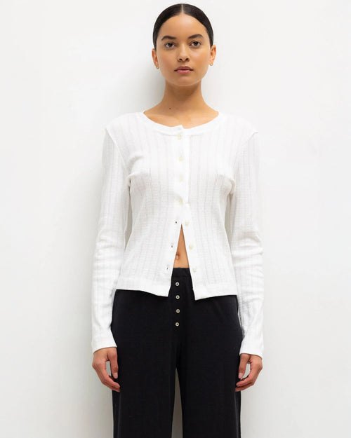 POINTELLE CLASSIC CREW CARDIGAN / WHITE