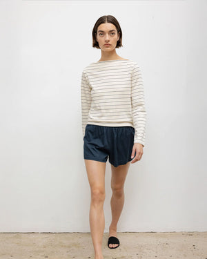 MARGO L/S STRIPE BOATNECK / NATURAL MIDNIGHT STRIPE