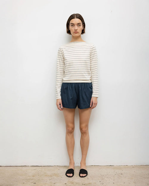 MARGO L/S STRIPE BOATNECK / NATURAL MIDNIGHT STRIPE