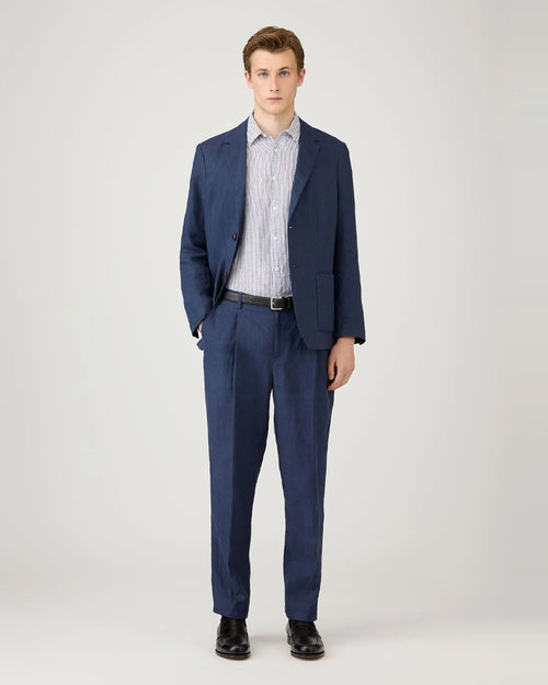 LINEN SHIRT / WHITE NAVY LINEN STRIPE