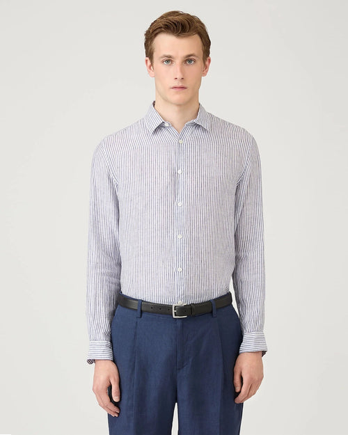 LINEN SHIRT / WHITE NAVY LINEN STRIPE