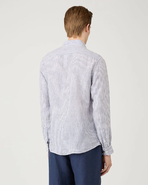 LINEN SHIRT / WHITE NAVY LINEN STRIPE