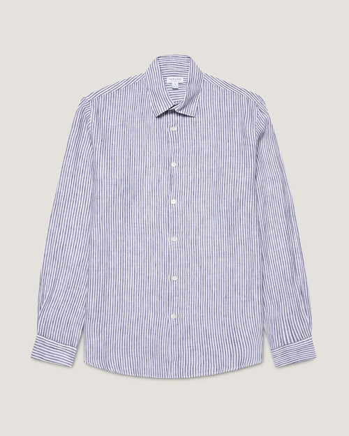 LINEN SHIRT / WHITE NAVY LINEN STRIPE