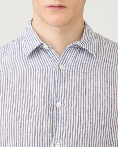 LINEN SHIRT / WHITE NAVY LINEN STRIPE