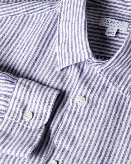 LINEN SHIRT / WHITE NAVY LINEN STRIPE