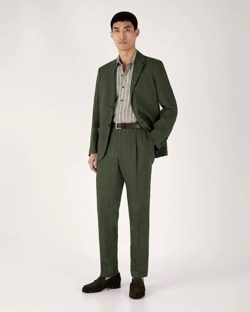 LINEN S/S SHIRT / DUSK GREEN ECRU WIDE PINSTRIPE