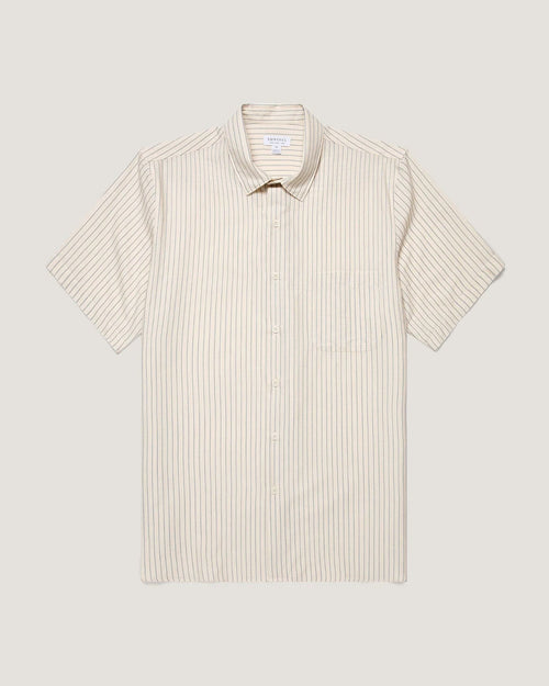 S/S VINTAGE STRIPE SHIRT / VINTAGE BLUE ECRU PINSTRIPE