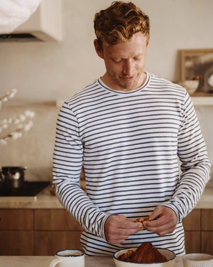 L/S ORGANIC HEMP STRIPE CREW TEE / WHITE