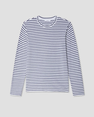 L/S ORGANIC HEMP STRIPE CREW TEE / WHITE