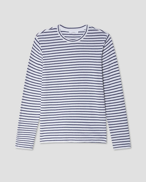 L/S ORGANIC HEMP STRIPE CREW TEE / WHITE