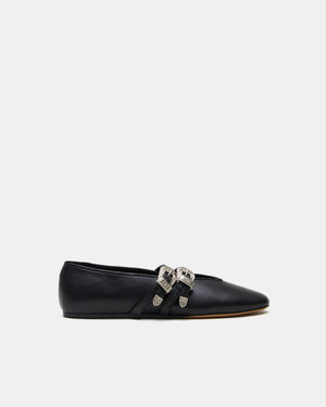 CLAUDIA LEATHER SLIPPERS WESTERN BUCKLE / BLACK