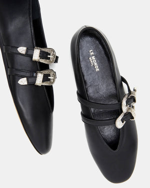 CLAUDIA LEATHER SLIPPERS WESTERN BUCKLE / BLACK