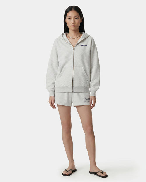 SIGNATURE LOGO EMBROIDERED ZIP HOODIE / HEATHER GRAY