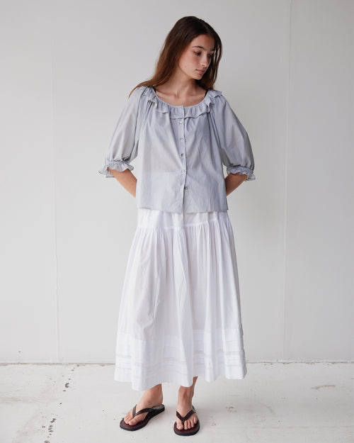 BON RUFFLE BLOUSE / PINSTRIPE