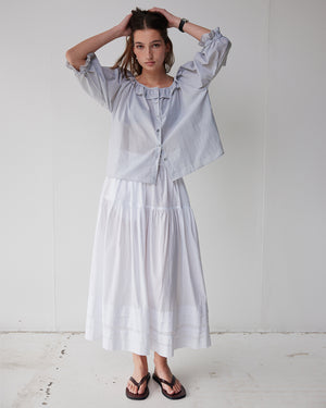 BON RUFFLE BLOUSE / PINSTRIPE