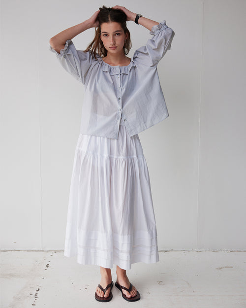 BON RUFFLE BLOUSE / PINSTRIPE