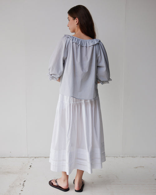 BON RUFFLE BLOUSE / PINSTRIPE