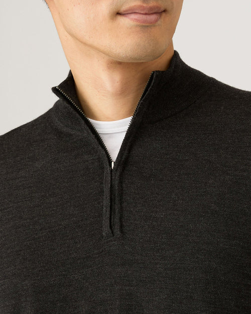EXTRA FINE MERINO HALF ZIP NECK / CHARCOAL MELANGE