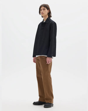 MHL LONG SLEEVE OFFSET PLACKET POLO SHIRT / BLACK