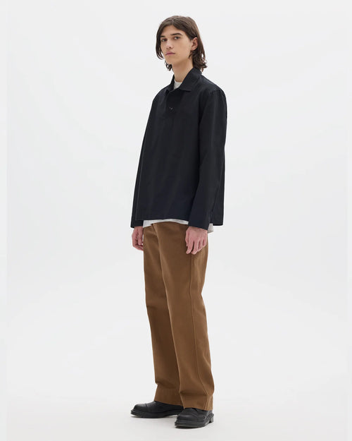 MHL LONG SLEEVE OFFSET PLACKET POLO SHIRT / BLACK