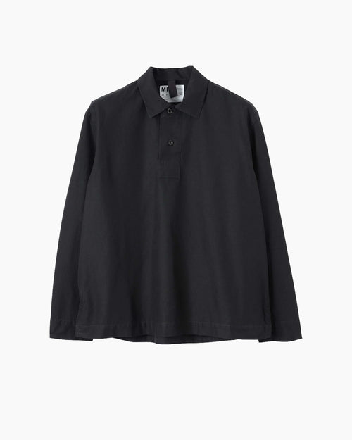 MHL LONG SLEEVE OFFSET PLACKET POLO SHIRT / BLACK