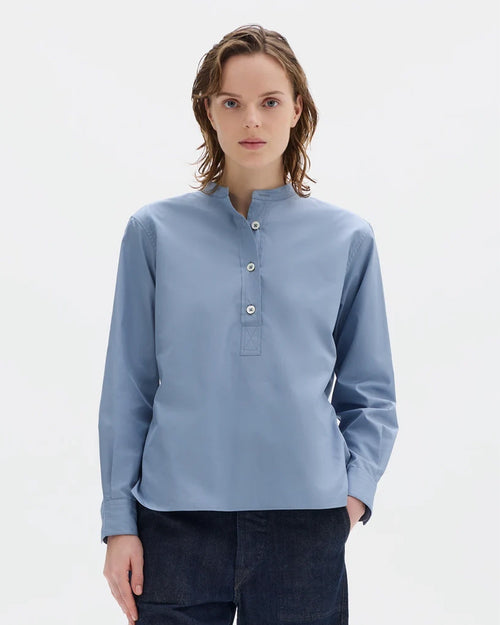 PULL ON COLLARLESS SHIRT / DUCK EGG BLUE