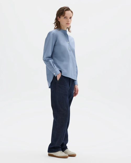 PULL ON COLLARLESS SHIRT / DUCK EGG BLUE