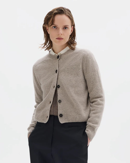 SMALL CREW NECK CARDIGAN / NATURAL