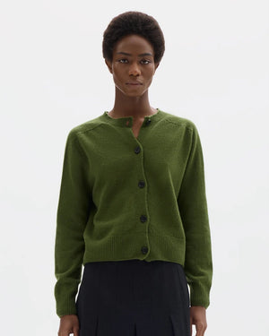 SMALL CREW NECK CARDIGAN / WHEATGRASS