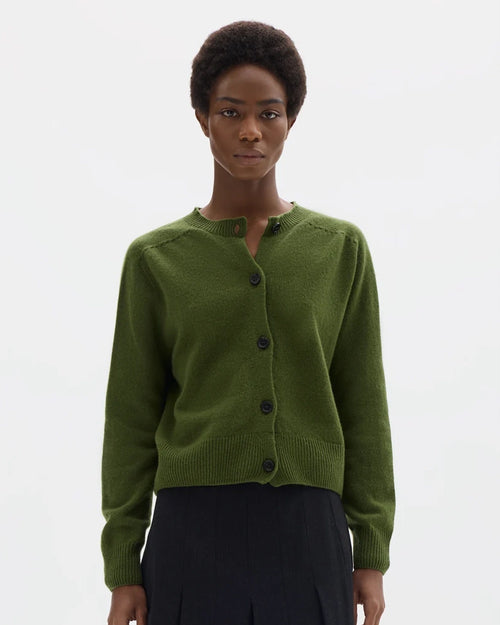 SMALL CREW NECK CARDIGAN / WHEATGRASS