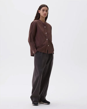 MHL BUTTON THROUGH COLLARLESS SHIRT / GRAPE