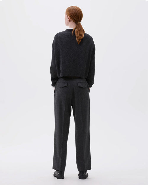 SMALL CREW NECK CARDIGAN / STORM GREY