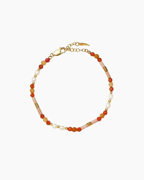 BEADED GEMSTONE & PEARL BRACELET / GOLD