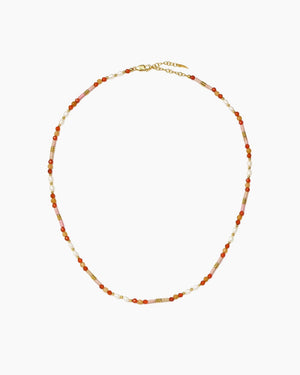 BEADED GEMSTONE & PEARL SHORT NECKLACE / GOLD
