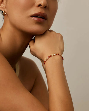 BEADED GEMSTONE & PEARL BRACELET / GOLD