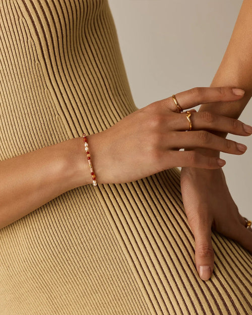 BEADED GEMSTONE & PEARL BRACELET / GOLD