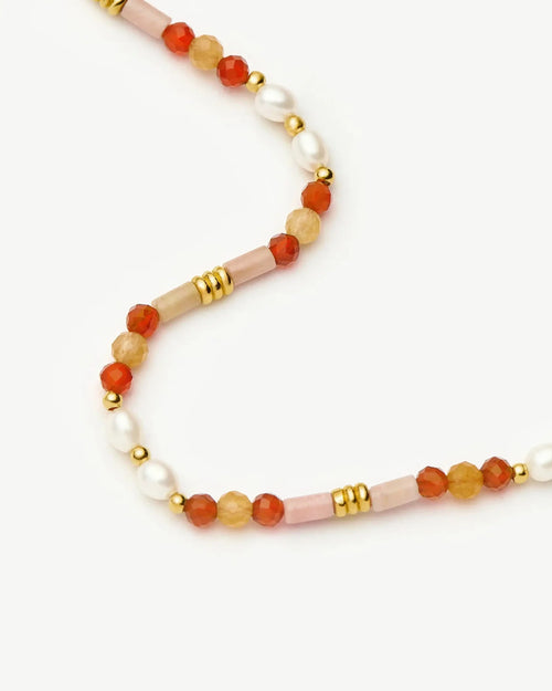 BEADED GEMSTONE & PEARL SHORT NECKLACE / GOLD