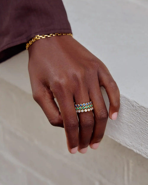 TENNIS ETERNITY STACKING RING / GOLD / GREEN